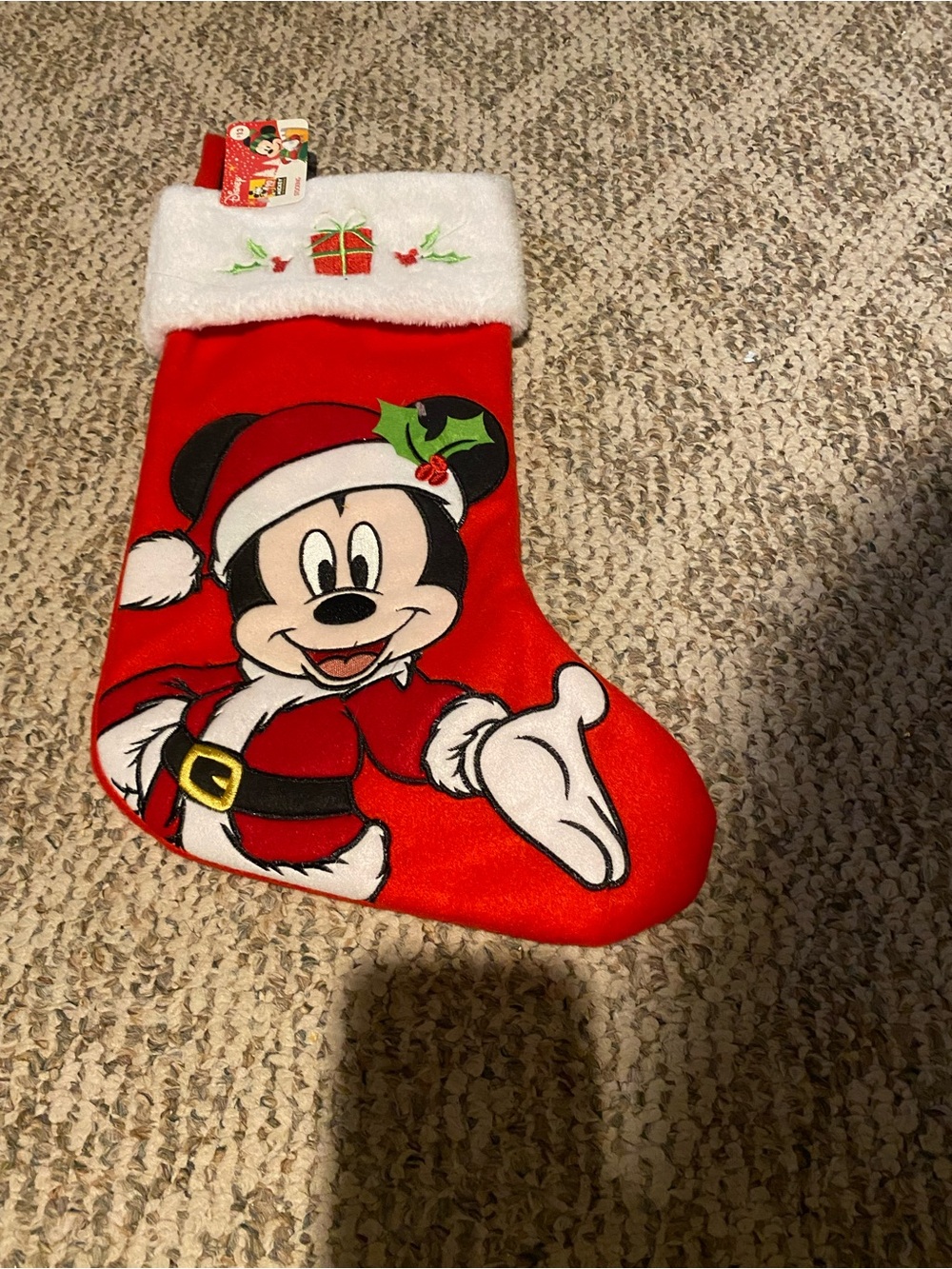 Disney Red Mickey Mouse Santa Stocking with White Cuff
